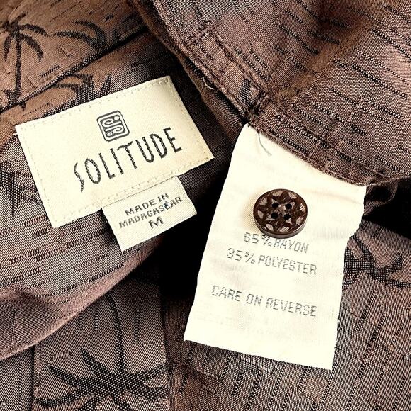 SOLITUDE Short Sleeves Button Up Hawaiian Shirt Relax Fit Size M Brown Palm Tree - Picture 12 of 12